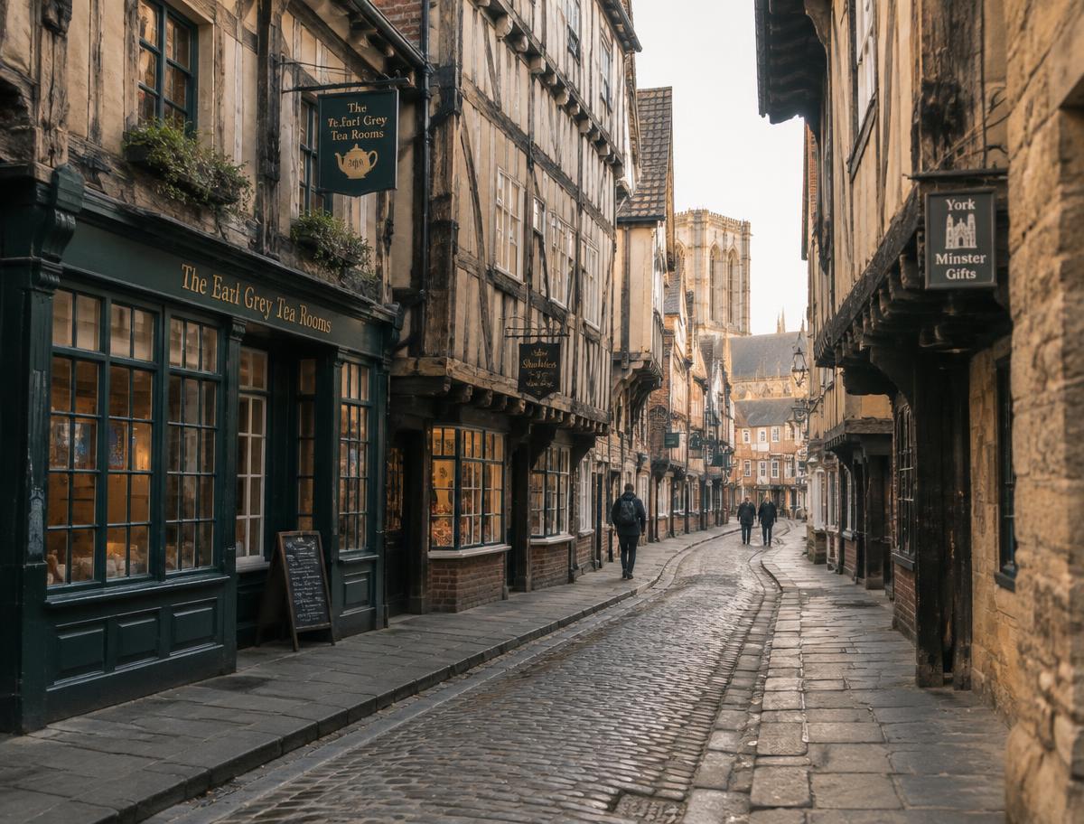 Cobbled street in York at first light